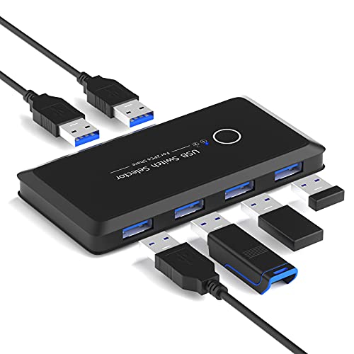 Switch USB Seletor 2 Computadores Compartilhando 4 Dispositivos USB 2.0, Hub do adaptador de comutador periférico para impressora de teclado de mouse, 2 em 4 em 4 out switcher com 2 usb cabo