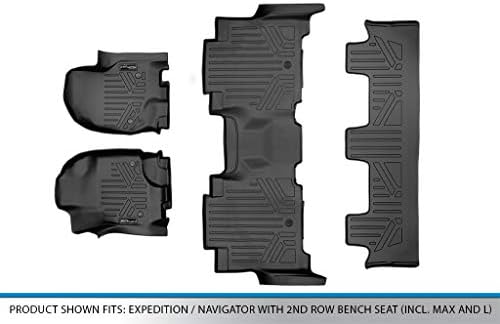 MaxLiner Floor tapetes 3 linhas define preto compatível com expedição/navegador 2018-2022 com o banco da 2ª linha