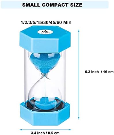 Suliao 15 minutos Timer de ampulheta de areia: relógio de areia de plástico 15 minutos, relógio de areia azul grande 15 min,