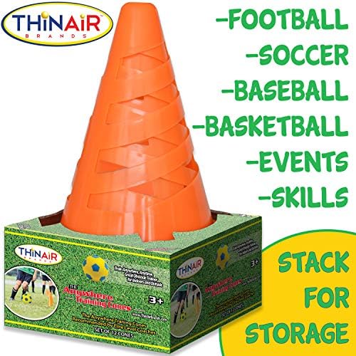 Fin Air Brands Agility Training Sport Cone 12 Pack - Para futebol, esportes, eventos, escola ou marcadores de campo - para crianças e adultos, laranja
