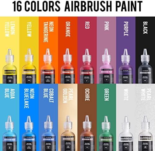 Tinta aerógrafo gaahleri, 16 cores conjunto de tintas para aerógrafo, cores de aerógrafo de acrílico à base de água, cor opaca