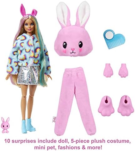 Barbie Cutie Reveal Doll, Bunny Plush traje, 10 surpresas, incluindo Mini Pet & Color Change