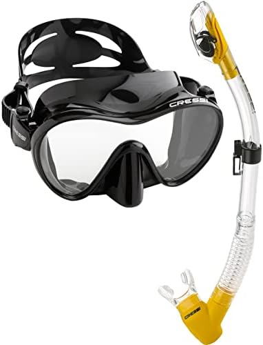 Coleção de boutique italiana Cressi - lente de vidro temperado máscara de mergulho sem moldura de lentes de moldura - conjunto de snorkel seco de guarda de respingo