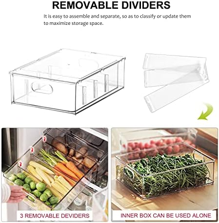 ShopWithGreen 3 Pack 3 Packable Refrigerator Organizer Bins com gaveta puxada, organizador de gaveta de geladeira transparível com alça, recipientes de armazenamento de despensa de cozinha de plástico