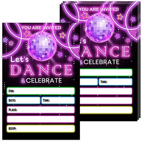 Cartões de convite de festa de dança, convite para festas de aniversário de discote