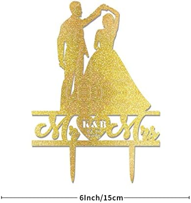 Toppers de bolo de casamento rústico personalizados para casais para o casamento de casamentos decoração de festa do chuveiro de noiva Presentes Glitter Gold Gold