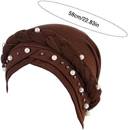 Chapéu de gorro de pérolas vintage para mulheres Capas de cabelo de babados muçulmanos Turbano plissado de touche de cabeceira de caveira desleixada