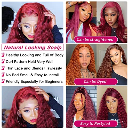 Vckiss Wave Deep Lace Wigs Frente Hair Humano Borgonha 13x4 HD Perucas frontais de renda para mulheres negras Cabelo