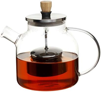 40oz/1.2l de vidro bule com alça dobrável de elevação, filtro de aço inoxidável removível e tampa, panela de chá segura para fogão, fabricante de chá para chá de folhas soltas e floresce