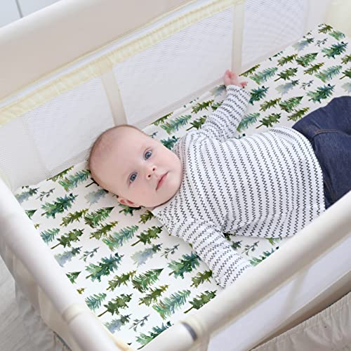 Sorrel + Fern Premium Pack n Play Sheets - 2 pacote equipado para pacote e peças padrão e mini -berços - mistura de algodão ultra -macia, padrão de floresta elegante, seguro e confortável para bebê
