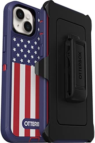 OtterBox iPhone 14 Plus Defender Series Case - American Flag, Rugged & Durable, com proteção por porta, inclui clipe de coldre Kickstand