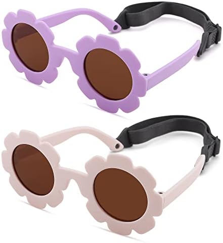 Nulooq Flexible Flor Forned Polarized Baby Sunglasses com alça ajustável para criança e idade infantil 0-24 meses