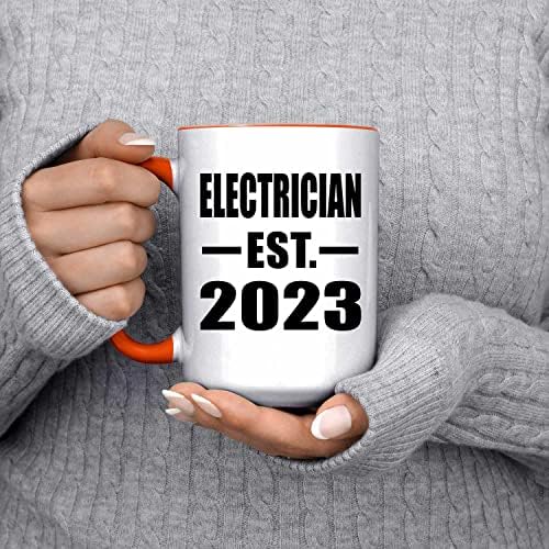 Projeta o eletricista estabelecido est. 2023, 15oz de sotaque caneca de caneca de caneca laranja xícara de chá com alça, presentes