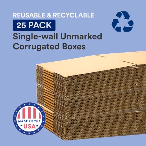 Caixas de remessa da caixa dos EUA Médio 12 L x 10 W x 6 H, 25-Pack | Caixa de papelão corrugada 12106 e rolo de embalagem da marca