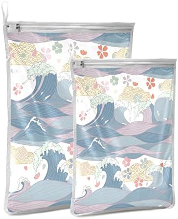 Juama japonês ondas do mar Flores 2 Máquina de lavar de bolsas de malha de embalagem para meias, meia, roupas íntimas, lingerie de sutiã, bolsa de roupa de viagem