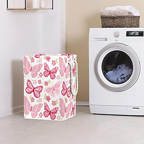 Boretas voadoras rosa Floral Pattern Laundry Torda de pano de pano embutido de forro com suportes destacáveis ​​cesta de lavanderia com alças
