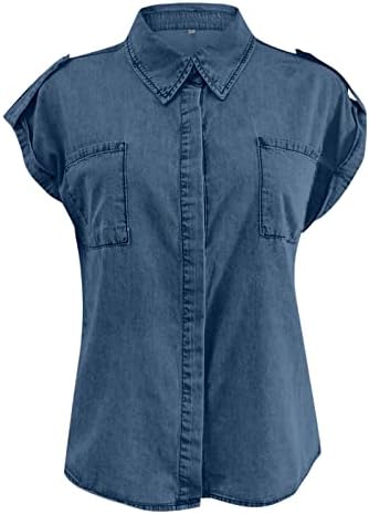 Camisetas para mulheres mulheres modernas femininas casuais jeans de jeans de colar de jeans com mangueira de botão solta