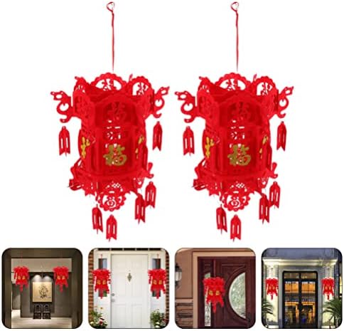 Ornamentos soimissos vermelhos 2pcs lanternas chinesas vermelhas de ano novo chinês Lanternas não tecidas para festivais