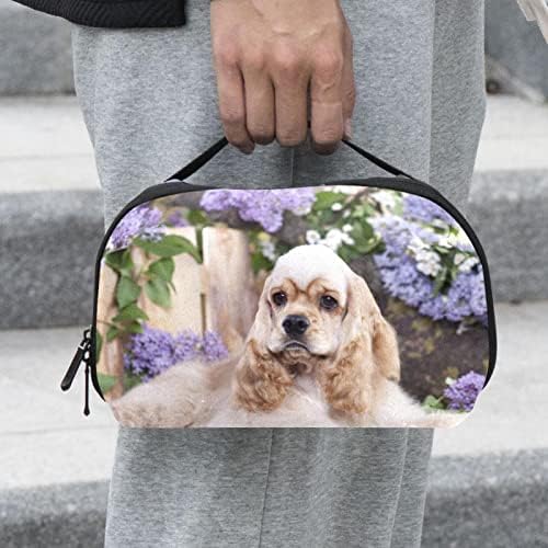 Organizador eletrônico, bolsa de cosméticos, organizador de viagens eletrônicas, bolsa de tecnologia, padrão de animal de cão de flores