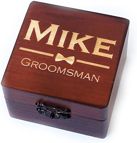 Aguarda caixa de presente de madeira de madeira marrom personalizada, caixa de jóias, presente de casamento, presente de groomsman, favores de casamento