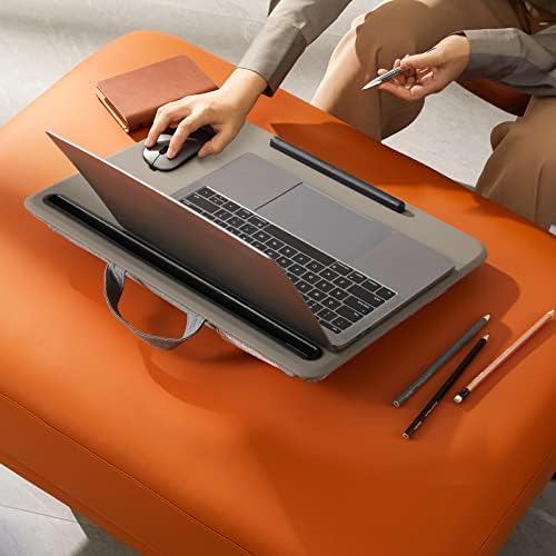 Mesa de volta para laptop, mesa de volta leve com almofada de travesseiro, se encaixa em laptop de até 14 polegadas, mesa de volta portátil com alça, borda de suporte anti-deslizamento, tablet e slot para telefone, egld01
