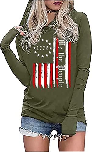 Capuz da moda da bandeira americana Lyeiao para Women USA T-shirt gráfico de 4 de julho de julho de manga longa com capuz