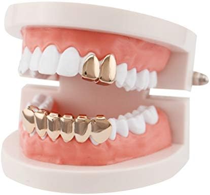 Fomiyes 2pcs dentes de hip hop dentes lisos de dentes de boca com cinta de dente de dente superior tampa de grade de dentes brilhantes