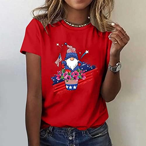 4 de julho Camisas para mulheres 2023 Independência Camisa Patriótica Gnome Casual Tops Tops Holiday Rave Party Tee