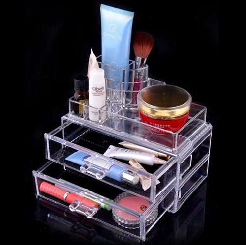 Caixa de maquiagem de organizador de cosméticos acrílicos de luxo 2 gavetas 1065 *** Conjunto superior e inferior
