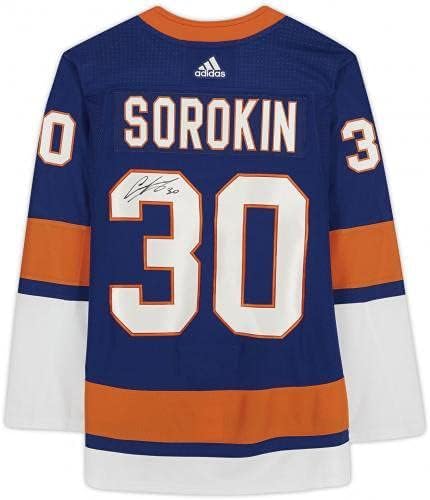 Emoldurado Ilya Sorokin New York Islanders Autographed Blue Adidas Jersey Authentic - Jerseys autografadas da NHL