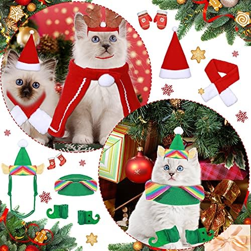 8 peças de natal gato roupas de gato de Natal Trajes de cães de Natal Capinho de gato Capinho de cachorro Papai Noel com cota de lenço rena de pet hound tank gato de natal manto de Natal