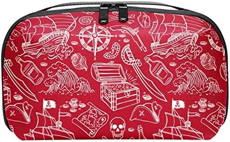 Bolsa de higiene pessoal vermelha de padrão pirata para mulheres, organizador de higiene pessoal de couro resistente