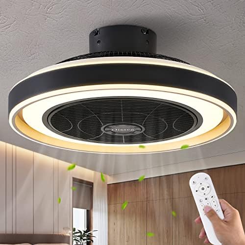 Ventilador de teto de baixo perfil de Oisseg com luzes de controle remoto, ventilador de teto fechado de 20 com luz, 6 velocidades