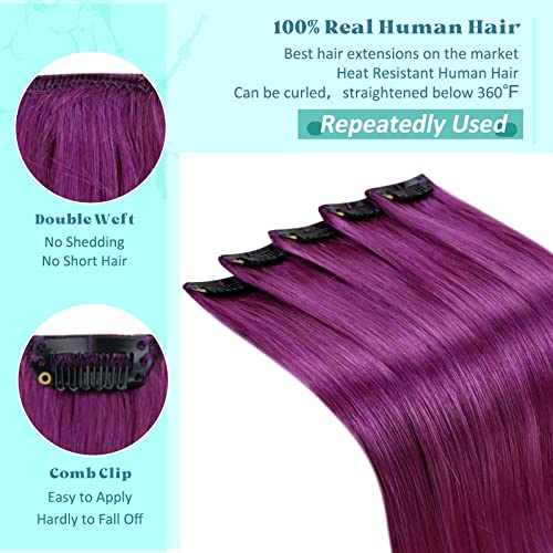 [Economize 18% recém -lançado] Clipe colorido em extensões de cabelo Real Hair Human Borgonha Red 22 polegadas 25g/5pcs