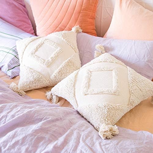 Conjunto de banilla de 2 capas de travesseiro decorativo boêmio 18x18 polegadas | Capas de travesseiros de algodão