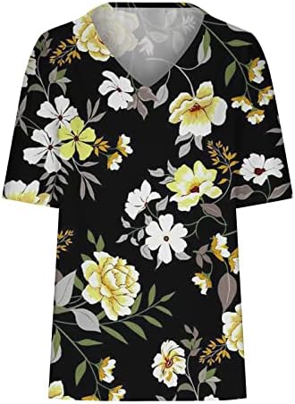 Camiseta de algodão feminino manga curta vneck flor gráfico de flores solto ajuste plus size blusa camiseta para senhoras jd