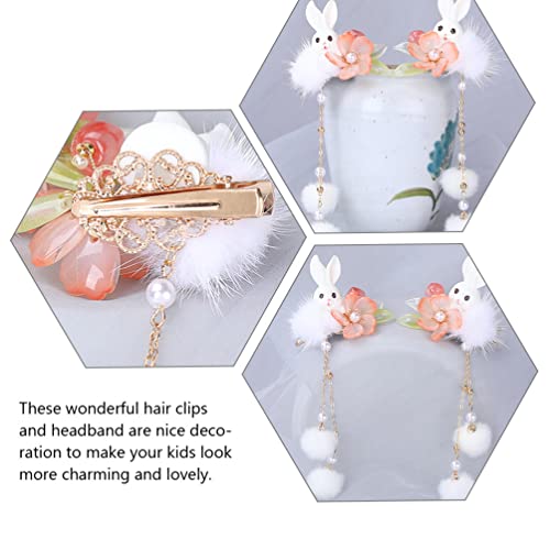 Acessórios para estilo de cabelo de gadpiparty clipes de cabelo chineses Rabbit Rabbit Ano Novo Barretas de cabelo Qipao Hair com fofos Bolas de pompom de pompe