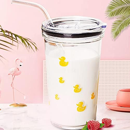 Garrafa de vidro de palha de vidro aknhd, com tampa e palha, smoothie de suco de água, bebendo xícara para a escola de escritório em casa, tamanho: 15 * 8,5 cm