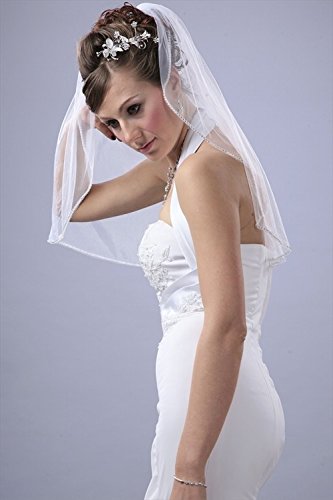 Bridal Wedding Véil Ivory 1 Tier Curto comprimento dos ombros com borda de strass