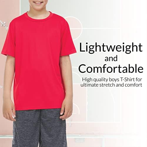 T-shirt ativo para meninos-treino atlético de seca rápida Treinamento de trecho de gola esticada de manga curta 5 pacote de
