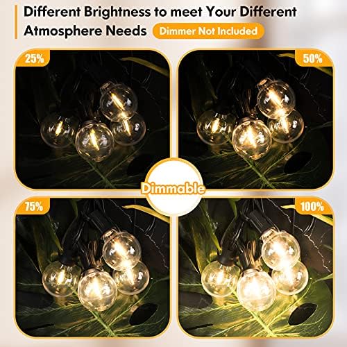 Luzes de cordas externas LED Luz de 100 pés de pátio com 52 lâmpada de globo esbelto de 52 quebras G40 Dimmable, 2-Pack de 50 pés à