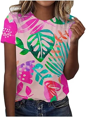 Camisas havaianas femininas colheita de palmeira tampa de t-shirt tampa de manga curta de manga curta Blusa do pescoço