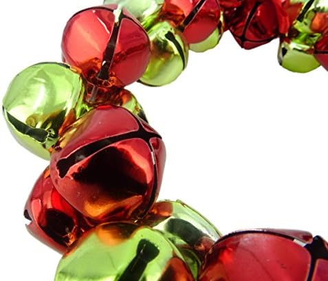 Duas grinaldas de sino de jingle de 16 cm de vermelho e verde com arco vermelho para pendurar - decoração de natal