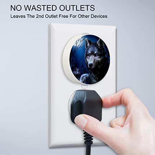 2 Pacote de plug-in Nightlight LED Night Light Lobo Animal com Dusk-to-Dawn para o quarto de crianças, viveiro, cozinha, corredor