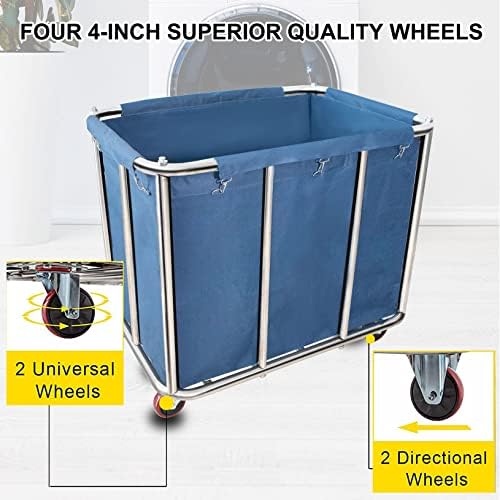 Comercial do carrinho de lavanderia, 11,35 bushel grande cesto de lavanderia industrial com rodas de 4 polegadas, cestas