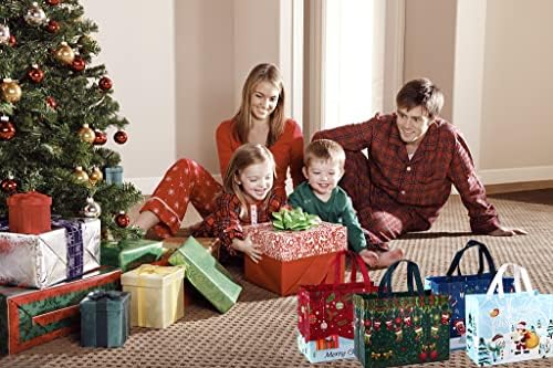 Abtols 12pcs grandes sacolas de Natal com alças, bolsa de presente grande de Natal Reutiliza compras não tecidas para fazer compras