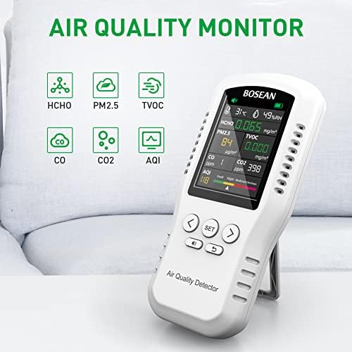 Monitor de qualidade do ar interno Testador preciso para CO2 formaldeído TVOC PM2.5 Detector de gás de ar multifuncional Dados em tempo real e gravação de valor médio para o escritório em casa