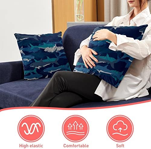 Conjunto VBFOFBV de 2 capas de travesseiros lombares, decorações suaves para decoração de fazenda em casa, Animal marítimo do desenho azul de tubarão