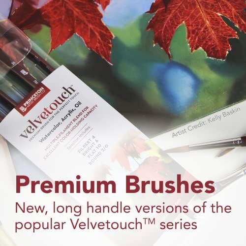Princeton VelveTouch Bright Brush, Long Handle, Tamanho 4 - Profissional Artist Brushes para mídia mista, acrílico, óleo