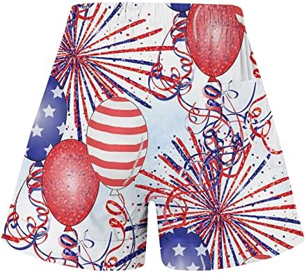 Joau feminino Casual Casual Cantura Americana Bandeira Americana Os shorts de cordão da Independência do Dia da Independência
